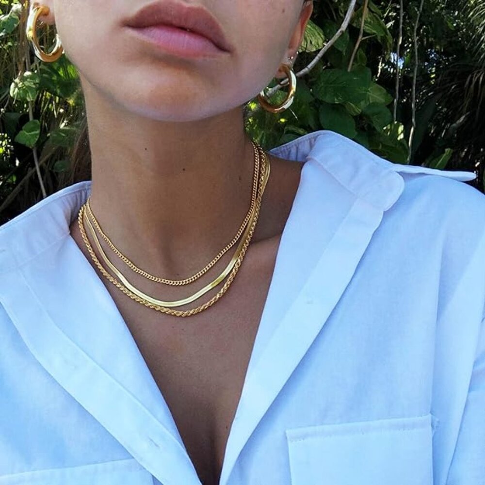 NEW! Women Stacked Necklace, Dainty Gold Necklace,14k Gold Plated - Picture 4 of 5